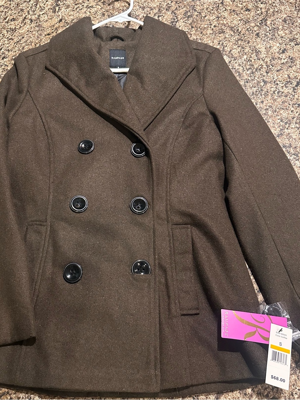 NWT Rampage Women’s Double Breasted Peacoat Jacket Coffee Size Small